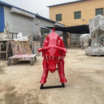 China China Outdoor Garden Decoration Geometry Red Fiberglass Bull Painting Animal Sculpture For Sale for sale