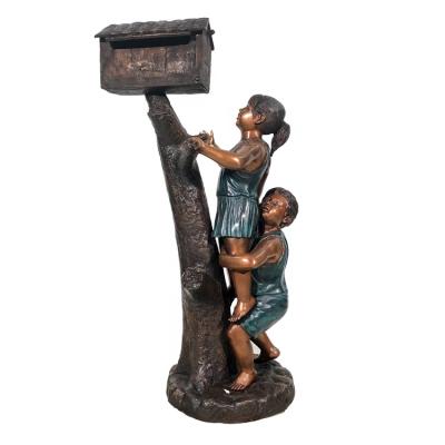 China China Garden Bronze Sculpture Boys And Girls Mailbox Outdoor Metal Decoration for sale