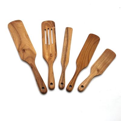 China Sustainable Hot Sale Kitchen Cooking Wooden Tongs Slotted Turner Spatula for sale