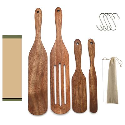 China Viable Hot Sale Teak Cooking Tools Acacia Wood Spatula Acacia Wood Kitchen Spoon Transfer Shovel Baker Spurtles Spurtles Set of 4 for sale