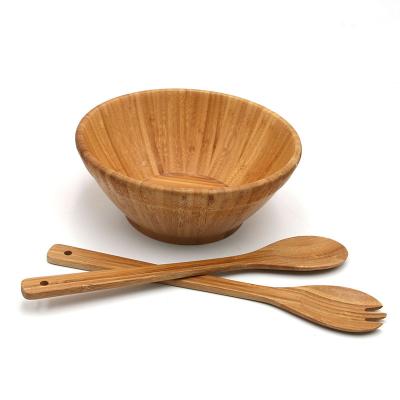 China Factory Price Viable 12 Handmade Solids Custom Logo Kitchen Serving Mixing Large Bamboo Salad Bowl With Mixing Spoon for sale