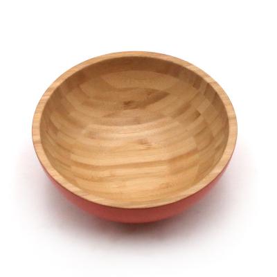 China Sustainable Plant Reusable 100% Handmade Natural Round Bamboo Wooden Salad Bowl Bowl for sale