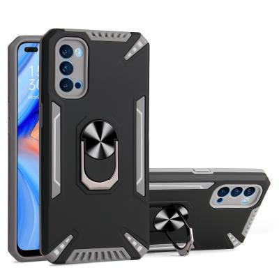 China New 360 Armor Hard PC Finger Ring Stand Mobile Phone Back Shockproof Heavy Military Crackle For OPPO Reno 4 Magnetic 4G Case for sale