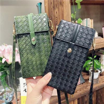 China Anti-fall fashion woven pattern mobile phone bag mobile phone wallet wholesale for sale