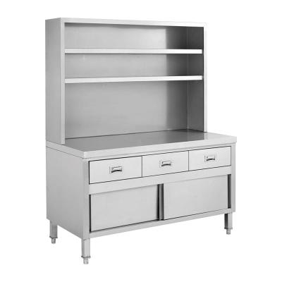 China Commercial N Counter Kitchen Stainless Steel Drawer Cabinet With Overhead Shelf for sale