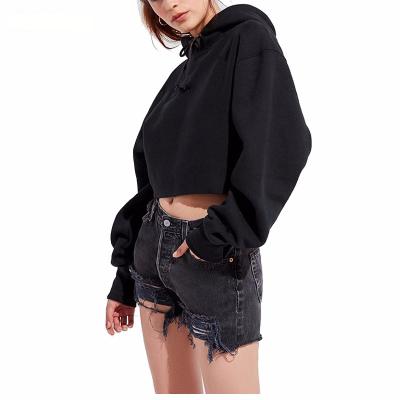 China 2020 New Arrival Black 100% Cotton Top Crop Hoodie Women Anti-pilling Long Sleeve Crop Hoodie for sale