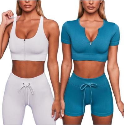 China 2021 Summer Breathable 2 Pieces OEM Yoga Gym Clothes Women Sports Organization Multicolor Jumpsuit Set Yoga Seamless Suit for sale