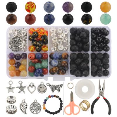 China Popular Polymer Clay 10 Grids Chakras Round Bead Crafts Bulk Loose Lava Volcanic Stone Bead Kit For Making Bracelet DIY for sale