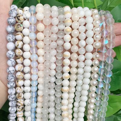 China Wholesale Jewelry Necklace Bracelet Earring Round Smooth White Howlite/Chalcedony/Crystal/Agates Stone Loose Beads For Jewelry Making Necklace for sale