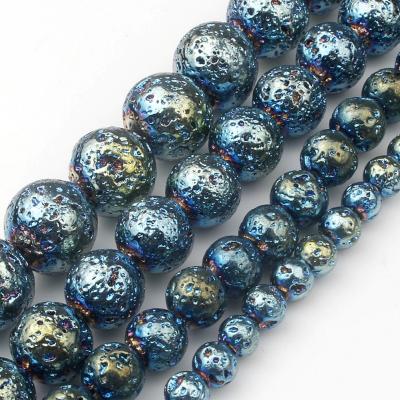 China Making Jewelry Necklace Bracelet Earring 4/6/8/10MM High Quality Wholesale Dark Blue Rock Volcanic Lava Stone Beads Bracelet Earring For DIY for sale