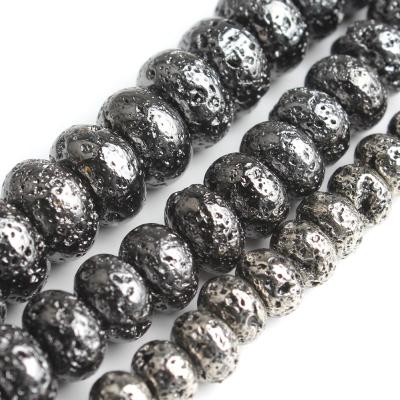 China Making Wholesale 6/8/10mm Jewelry Necklace Bracelet Earring Flat Round Plating Lava Stone Beads Round Rondelle Black Spacer Loose Bead For Jewelry Making for sale