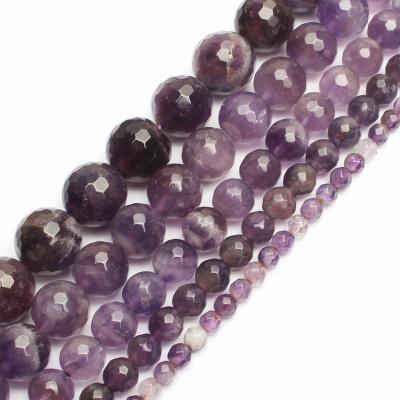 China Making Jewelry Necklace Bracelet Earring Hot Sale 4/6/8/10/12mm Natural Round Faceted Crystal Amethysts Stone Purple Loose Beads For Jewelry Making for sale