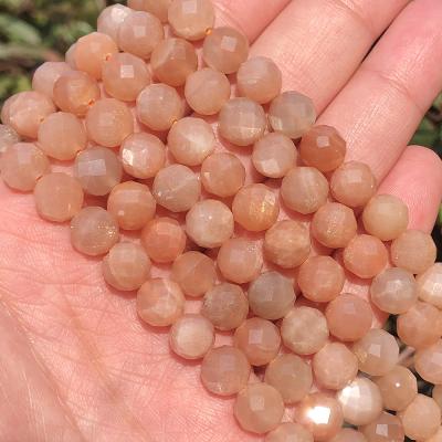 China Natural Stone Beads Wholesale Round Sun Stone Beads 6MM/8MM Diamond Cut Faceted Natural Sunstone Beads For Jewelry Making 7.5