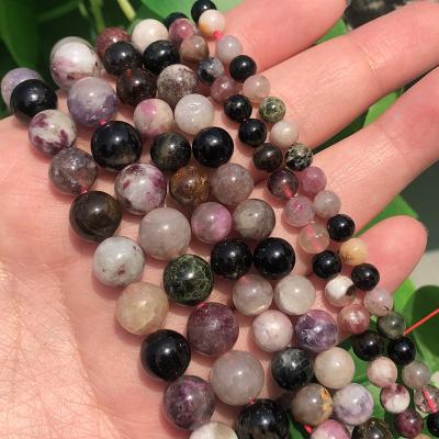 China Making Wholesale Jewelry Necklace Bracelet Earring Round 4/6/8/10/12mm Natural Colorful Tourmaline Loose Stone Beads For Jewelry Making DIY Necklace for sale