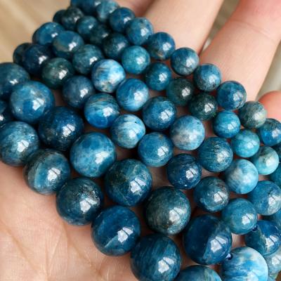 China Making Semi Precious Jewelry Necklace Bracelet Earring Round 6/8/10mm Natural Blue Apatite Stone Beads For Jewelry Making DIY for sale