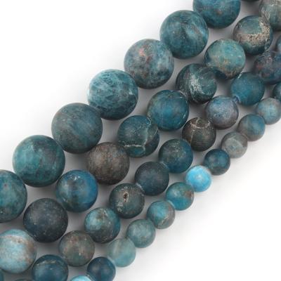 China Making Jewelry Necklace Bracelet Earring 15 Inch Natural Dull Polish Matte Blue Apatite Round Stone Loose Beads For Jewelry Making Necklace for sale