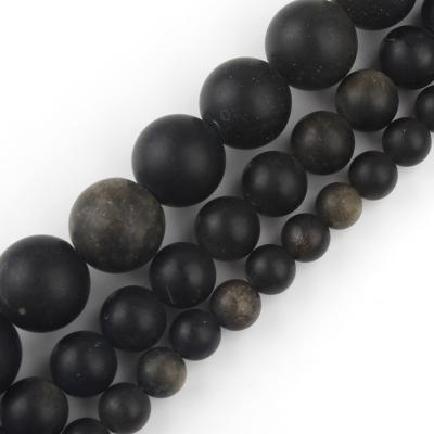 China Making Jewelry Necklace Bracelet Earring 6-12mm Natural Dull Polish Matte Gold Obsidian Stone Round Beads For Jewelry Making Diy for sale