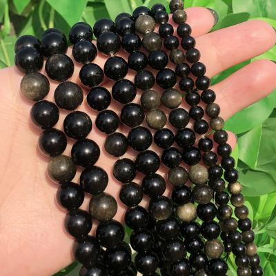 China Fashionable Jewelry Necklace Bracelet Earring Making 6/8/10/12mm Series Shape Gold Obsidian Loose Stone Beads For Jewelry Making for sale