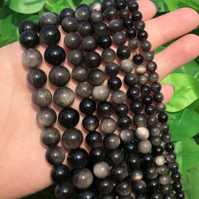 China Making Jewelry Wholesale 6/8/10/12MM Silver Obsidian Beads Earring Bracelet Necklace Round Loose Stone Beads For Jewelry Making for sale