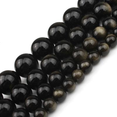 China 6/8/10/12MM Natural Gold Obsidian Stone Jewelry Necklace Bracelet Earring Making Beads Round Loose Beads For Jewelry Making Diy 7.5