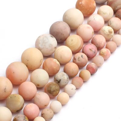 China Making Jewelry Necklace Bracelet Earring Frosted Natural Stone Beads Dull Polish Matte Pink Opal Stone Round Loose Beads For Jewelry Making for sale