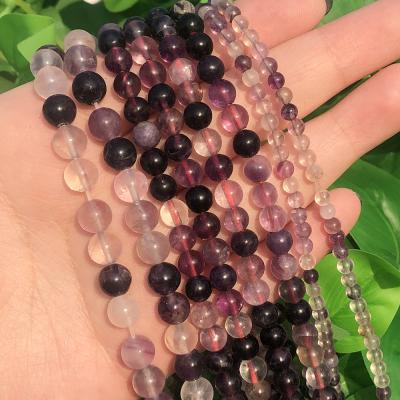 China Making Jewelry Necklace Bracelet Earring 4/6/8/10MM Natural Purple Fluorite Stone Around Loose Beads For Jewelry Making Diy Bracelet Necklace for sale