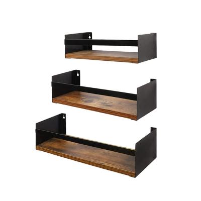 China Morden Outstanding Quality Black Durable Thick Wall Shelf Rack with Iron Rail Bracket for sale