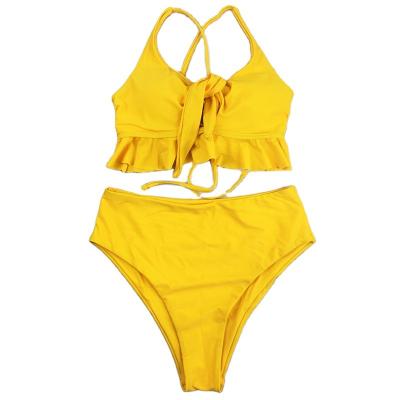 China High quality sporty single pieces cute breathable middle tight teen girl's bikini swimsuit seamless swimwear knot two pieces for sale