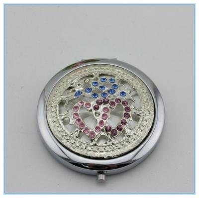 China wholesale round shape rhinestone travel metal pocket mirrors for sale