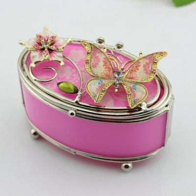 China Wedding Gifts Pink Color Butterfly Glass Jewelry Box for sale