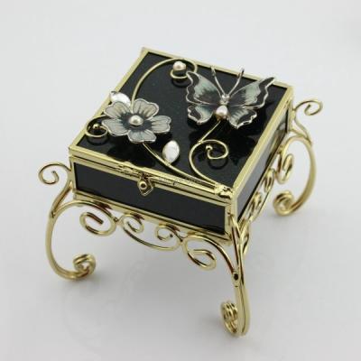 China Wedding Gifts Black Butterfly Glass Jewelry Box for sale