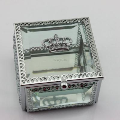 China Wedding Gifts Glass Crown Jewelry Box for sale