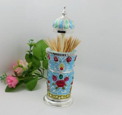 China Shinny Gifts High Quality Metal European Enameled Toothpick Holder Vintage Home Decoration for sale