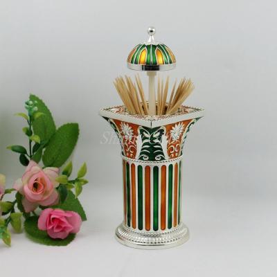 China Shinny Gifts Automatic Dispenser Metal Columnar Toothpick Holder for sale