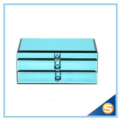 China Blue Glass Jewelry Box/ Large Mirror Jewelry Box/Wholesale Jewelry Box for sale