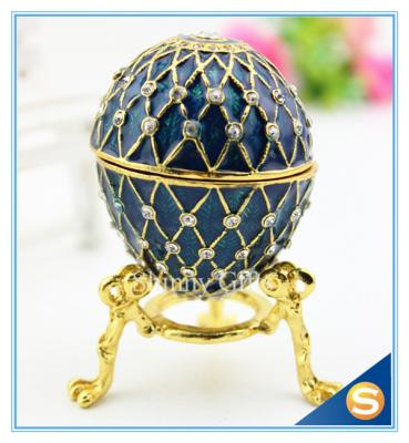 China Handmade Enamel metal decorative egg boxes with diamond for sale