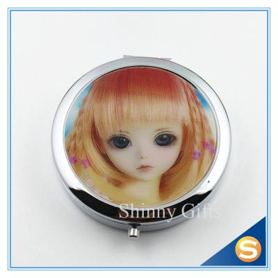 China 7.0cm Decorative round metal pill box metal round mini pill box 3 day pill box with Mirror for sale