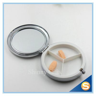 China Cosmetic Mirror with Pill Box Multi function Metal Pill Box Portable Pill Boxes SGS Report Doming Logo for sale