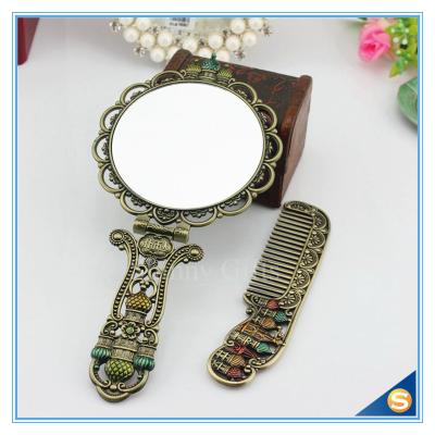 China Circular Castle Design Foldable Handle Mirrors of Dressing Table Vintage Handle Mirrors for sale