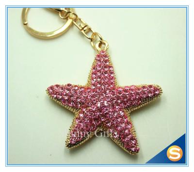 China Rhinestone metal Starfish Keychain Attachment Cute Metal Keychain For Women's Gift for sale