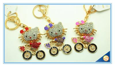 China Novelty 3D Animal Cat Custom Fashion Rhinestone Animal Metal Cute Cat Key Ring For Handbag Decoration for sale