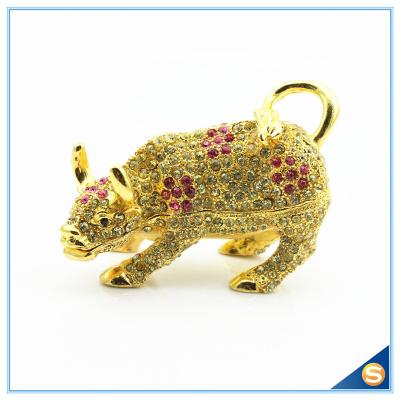 Китай Wall Street Full Of Rhinestone Lucky Cattle Trinket Box Decoration Animal Trinket Box SCJ415 продается