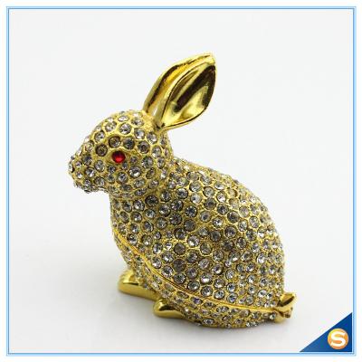 China Handcraft Metal Rabbit Shape Trinket Box Full Of Rhinestone Lucky jewelry Box SCJ688-1 for sale