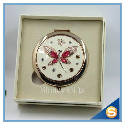 China Shinny Gifts Butterfly Design Rhinestone Pocket Mirror Metal Handbag Mirror for sale