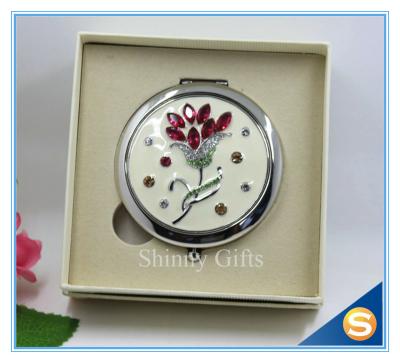 China Shinny Gifts Customized Flower Design Round Shape Portable Pocket Mirror for sale