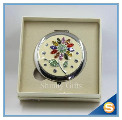 Китай Shinny Gifts Wholesale Colorful Rhinestones Flower Design Small Round Mirror продается