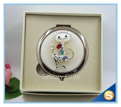 China Shinny Gifts High-Grade Fox Design Makeup Mirror Crystal Round Cosmetic Mirror for sale