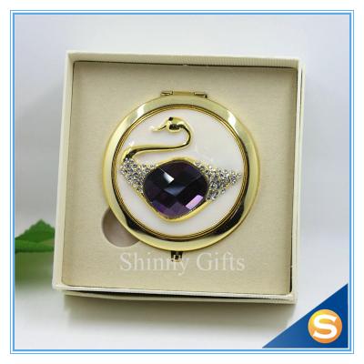 China Shinny Gifts Elegant Swan Design Rhinestone Mirror Compact Mirror For Wedding Souvenir for sale