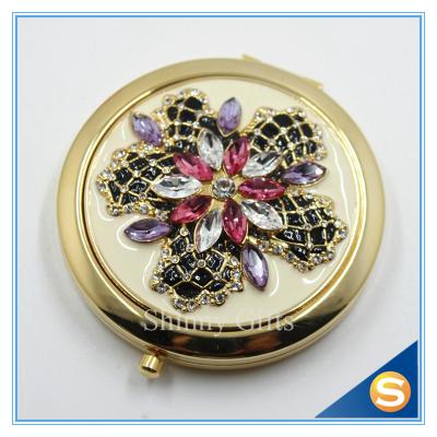 Китай Shinny Gifts Luxury Rhinestone Flower Design Metal Compact Mirror Small Makeup Mirror For Girls Gift продается