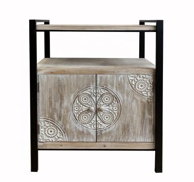 China Wooden Storage Cabinet Antique Crave Style Furniture 2 Door Wood And Metal Shelf Storage Sideboard OEM Manufacturing for sale